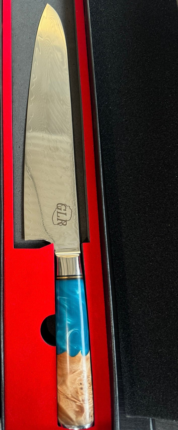 Couteaux en acier de 67 couches Damas VG10 | Manche bois de ronce & résine bleue – Image 10