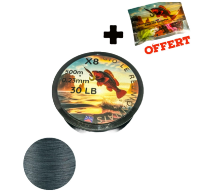 Fil de pêche tressé X8 en 500 mètres (0,14mm , 0,16mm ou 0,23mm) + 1 sachet de leurres offert