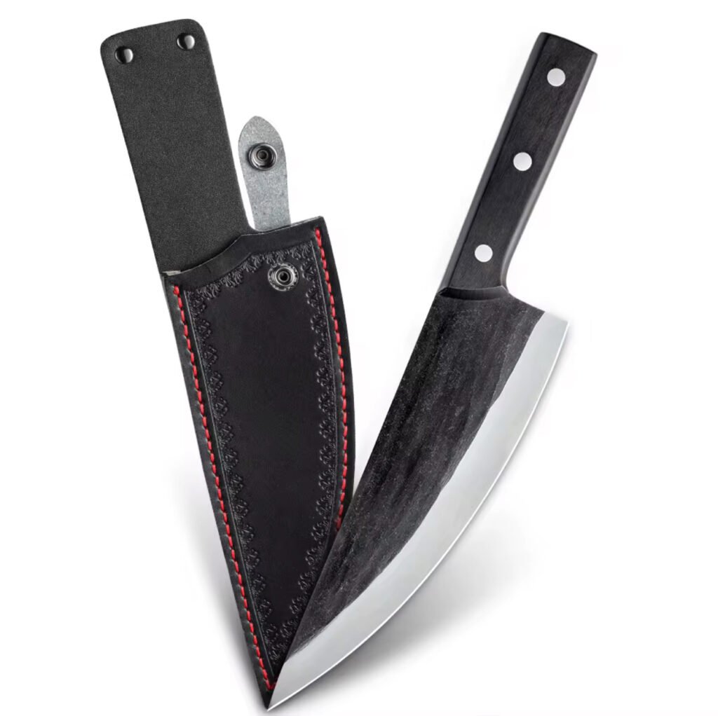 Couteau de chef serbe forgé + gaine en cuir