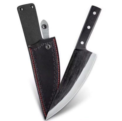 Couteau de chef serbe forgé + gaine en cuir