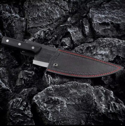Couteau de chef serbe forgé + gaine en cuir – Image 7