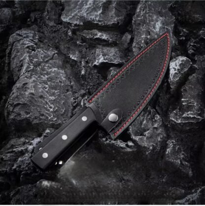 Couteau de chef serbe forgé + gaine en cuir – Image 6