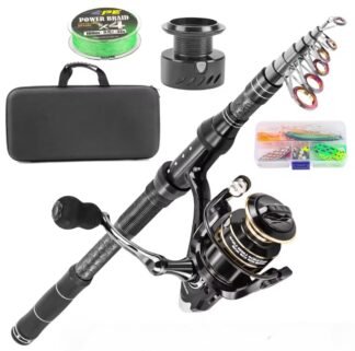Kit de Pêche avec Canne télescopique 2.20 mètres + Moulinet + Leurres + Tresse X4 – Avec Mallette Rigide de Transport