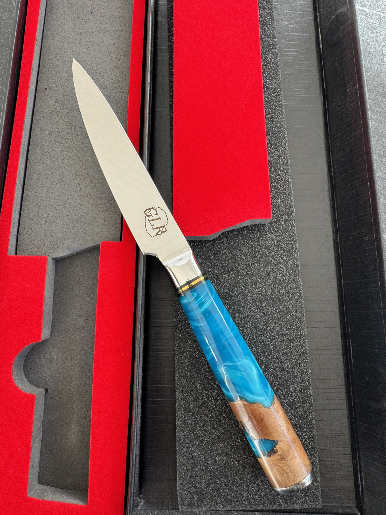 Couteaux en acier de 67 couches Damas VG10 | Manche bois de ronce & résine bleue – Image 6