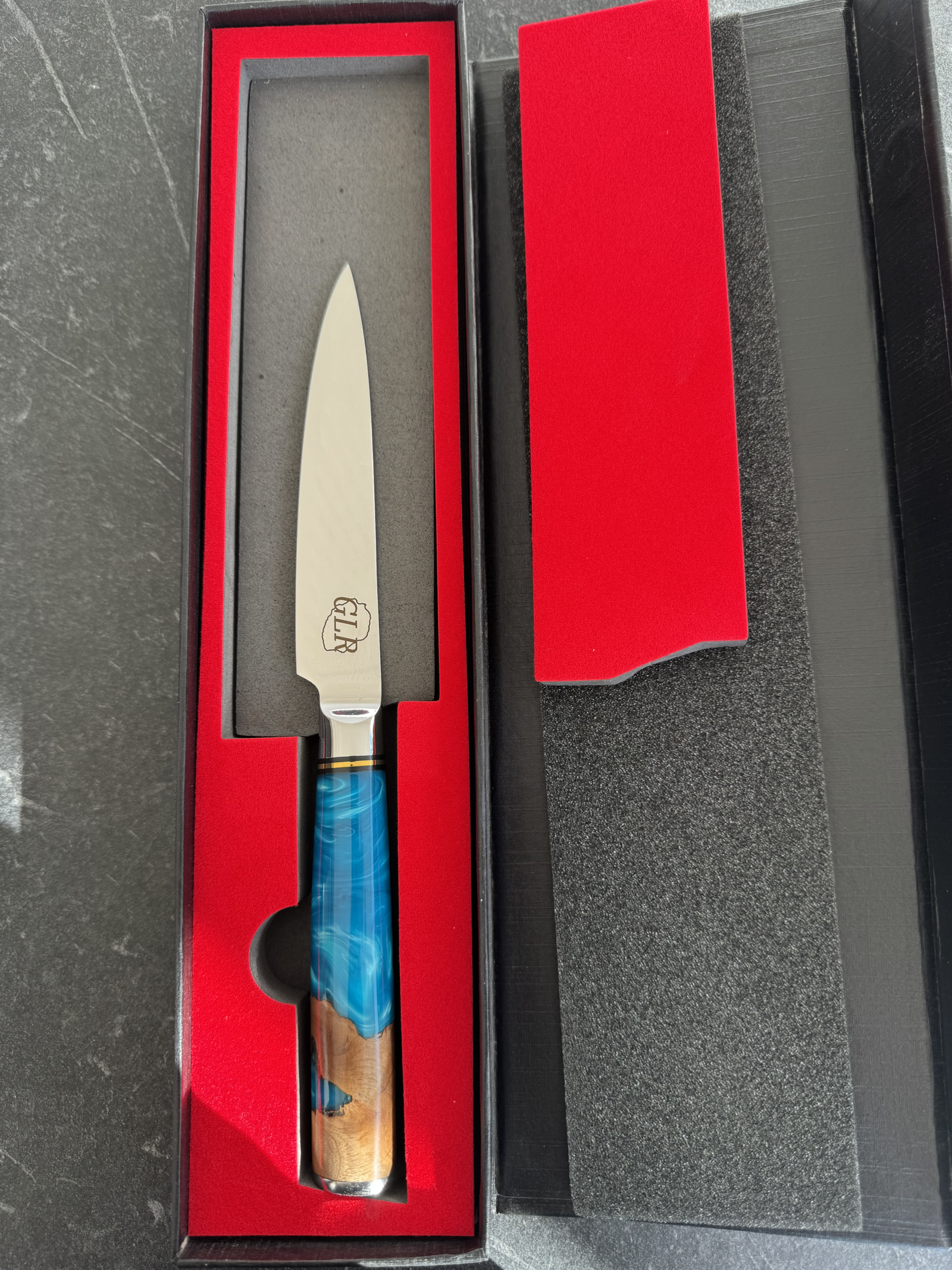 Couteaux en acier de 67 couches Damas VG10 | Manche bois de ronce & résine bleue – Image 5