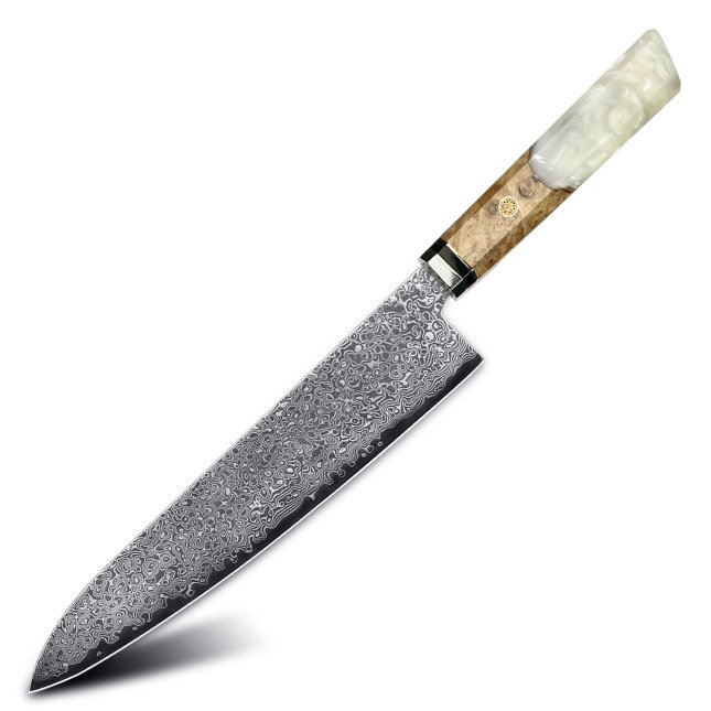 Couteau de chef professionnel en acier inoxydable de 67 couches Damas VG10