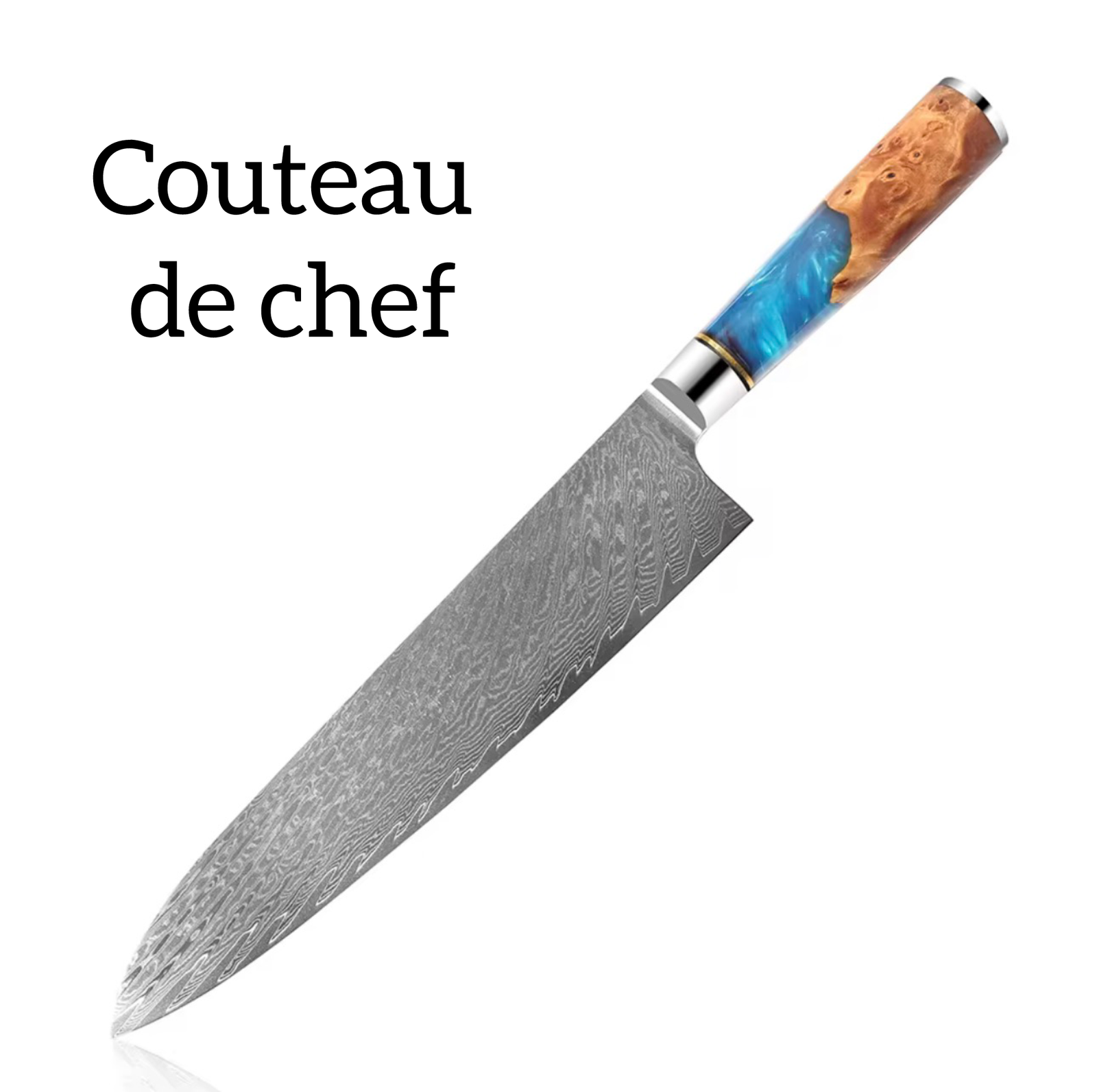 Couteaux en acier de 67 couches Damas VG10 | Manche bois de ronce & résine bleue – Image 3