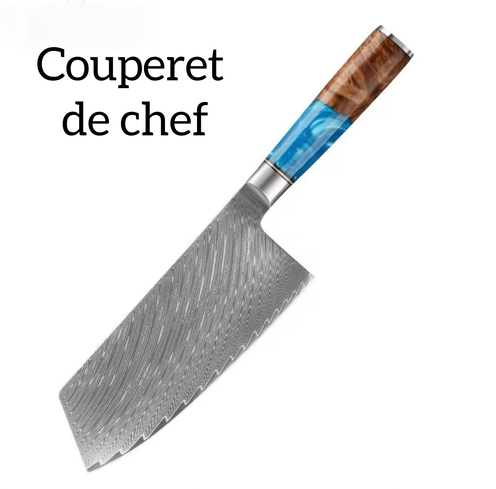 Couteaux en acier de 67 couches Damas VG10 | Manche bois de ronce & résine bleue – Image 4